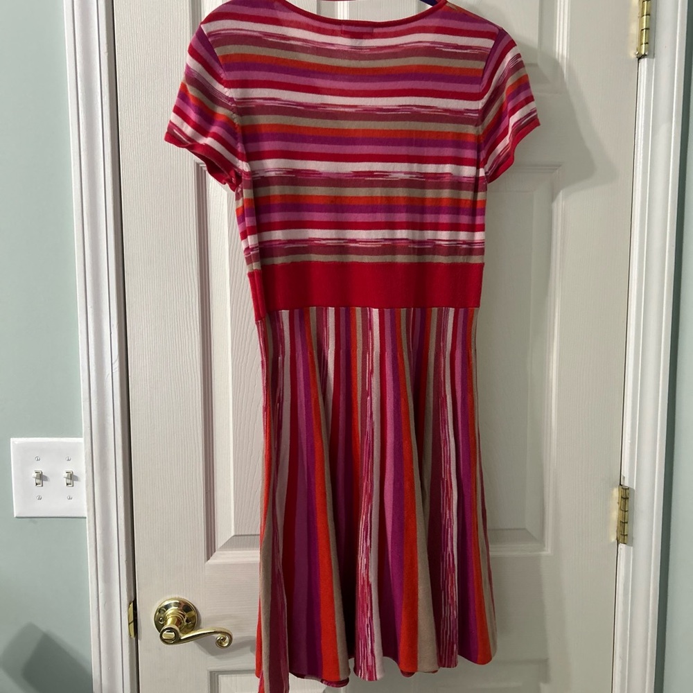 New Directions Red and Pink Striped Dress